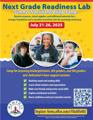 Yellow and blue flyer with information about a workshop for transitional grade students.